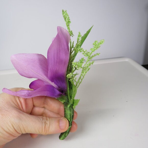 Purple Orchid Faux Floral Corsage or tiny floral arrangement 7x4 - Picture 3 of 9